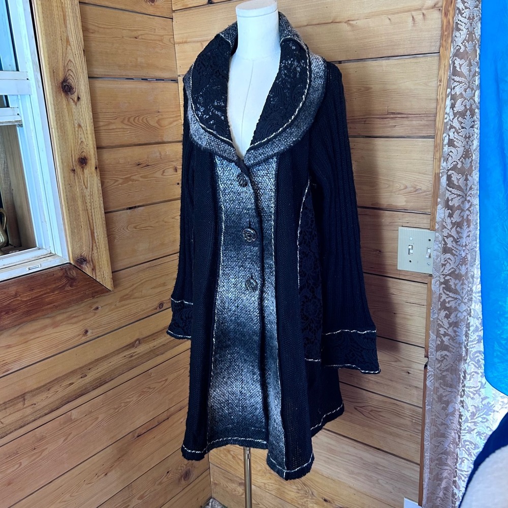 Wool Mohair Duster Cardigan Women Large Black Lace Whimsigoth Papa Vancouver